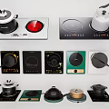 Modern Kitchen Appliances Displaying Induction Cooktops Electric Kettle Pressure Cookers And Frying Pans
