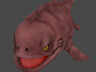 Pink Aquatic Game Character 3D Model With Spikes Yellow Eyes And Open Mouth 3d model
