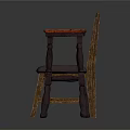 Rustic Wooden Chair With Upholstered Seat And Small Table With Marbled Top