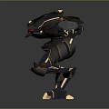 Futuristic Mechanical Creature Robot With Black And Gold Armor And Red Eyes