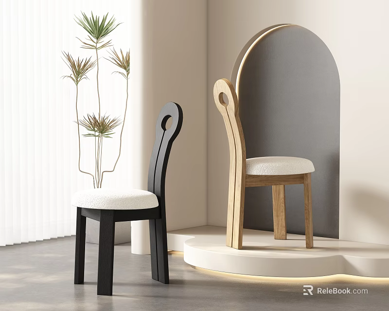 Modern Inflatable Chairs With Curved Design And Indoor Plant Decorations 3d model 