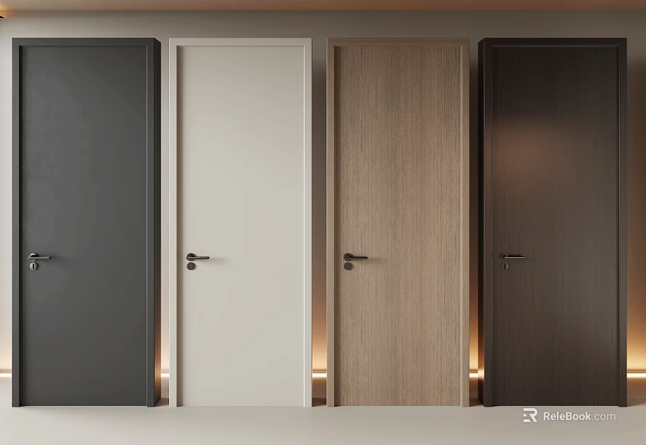 Interior Hinged Doors With Modern Design Various Colors Different Materials And Metal Handles 3d model 