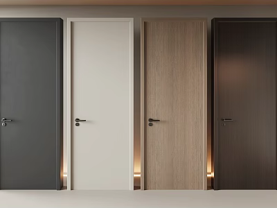 Interior Hinged Doors With Modern Design Various Colors Different Materials And Metal Handles 3d model