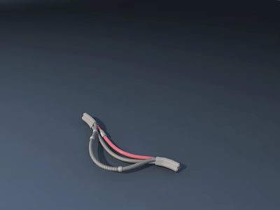 Headphone Speaker Audio Cable With Gray And Red Wires And Plug Ends On Gray Background 3d model