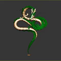 Small Character Climbing On Green Snake With Orange And White Striped Body