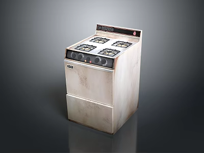 Stainless Steel Standalone Gas Stove With Four Burners And Storage Compartment 3d model