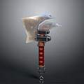 Medieval Battle Axe With Silver Blade Red Handle And Golden Decorative Metal Fittings