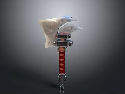 Medieval Battle Axe With Silver Blade Red Handle And Golden Decorative Metal Fittings 3d model