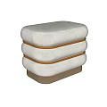 Layered Modern White Upholstered Sofa Stool with Gold Metal Accents and Wooden Base