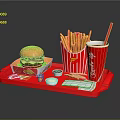 Fast Food Meal With Hamburger French Fries Coca Cola Ketchup And Napkin On Red Tray