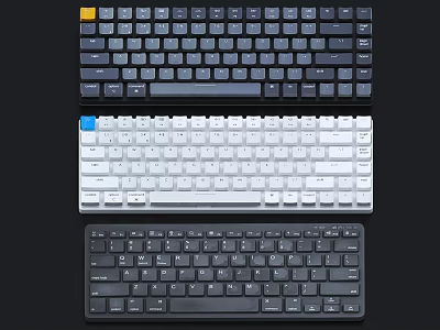 Modern Slim Computer Keyboards In Three Different Colors And Compact Design 3d model