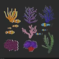 Colorful Marine Themed Wall Decor with Corals Fish and Seagrass