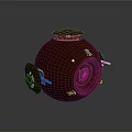 Metallic Spherical Mechanical Device Featuring Red Center Shiny Surface And Top Lid
