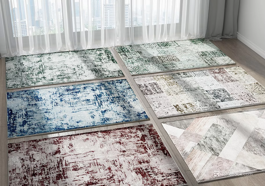 Assorted Square Rugs With Diverse Color Patterns For Home Interior Decor 3d model 