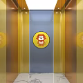 Elevator Interior With Yellow Walls Blue Panel And Cartoon Lion Circular Pattern Design 3d model