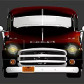 Red And Black Vintage Pickup Truck With Flame Graphics On Shiny Surface