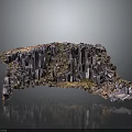 Wooden Stone Rock Landscape with Natural Texture and Green Vegetation Details