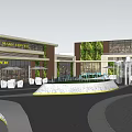 Modern Entrance Gate Design With Glass Structure And Fountain Plaza Lighting