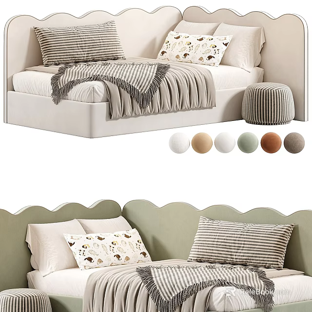 Convertible Sofa Bed Design With Striped And Patterned Pillows Multiple Color Options 3d model 
