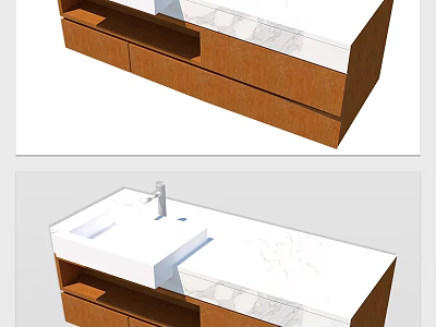 Bathroom Vanity With Wooden Cabinet Marble Countertop Undermount Sink And Faucet 3d model