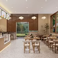 Modern Bubble Tea Shop Interior With Wooden Tables Seating Area Menu Boards And Plants