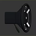 Black Steering Wheel With Silver Accents Central Logo And Side Control Buttons