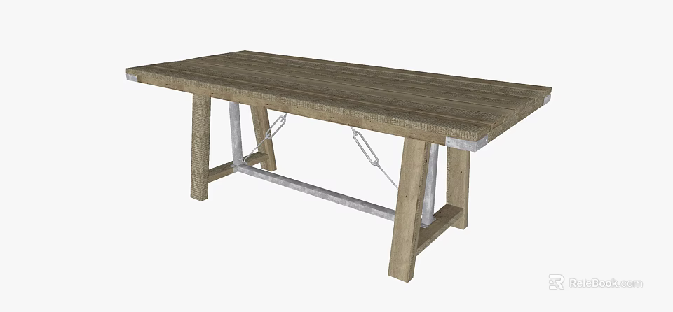 Wooden Desk With Metal Frame Support And Simple Modern Design For Home Office 3d model 