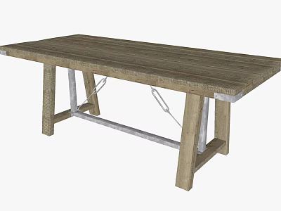 Wooden Desk With Metal Frame Support And Simple Modern Design For Home Office 3d model