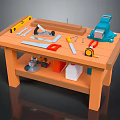Functional Workbench with Clamp Tools Tape Measure Wooden Top and Storage Shelf