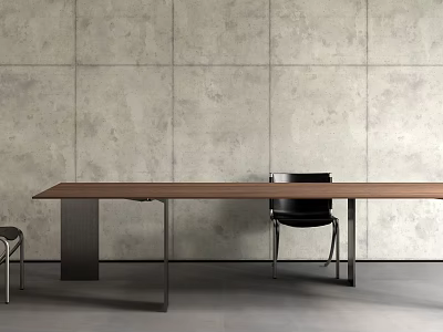 Modern Dining Table Set With Wooden Tabletop Black Chairs And Gray Wall 3d model