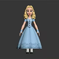 Blonde Cartoon Princess in Blue Dress With Decorative Patterns And Blue Gloves On Gray Background