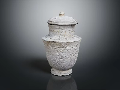 Ancient Ceramic Jar With Lid And Intricate Carved Patterns On Surface 3d model