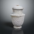 Ancient Ceramic Jar With Lid And Intricate Carved Patterns On Surface 3d model