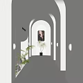 Elegant Hotel Corridor With White Arched Design Soft Lighting Green Plants And Decorative Painting