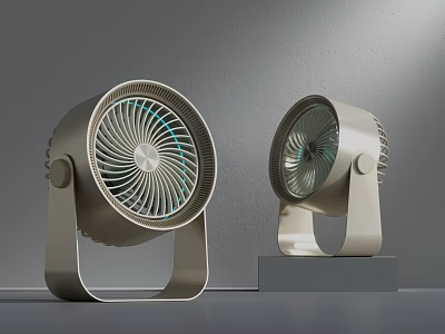 Sleek Modern Air Cooler Fans With Metallic Stand Base Blue Accent Blades And Contemporary Design 3d model