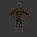 Futuristic Armored Character With Black Red Silver Mechanical Armor Standing Pose