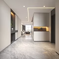 Modern Minimalist Living Room Interior Design With Marble Floor White Cabinets And Green Plants