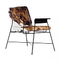 Modern Dining Chair With Faux Fur Patterned Backrest And Black Metal Frame