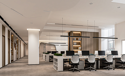 modern public office area open-plan office staff office area aisle office desk chair office card holder 3d model