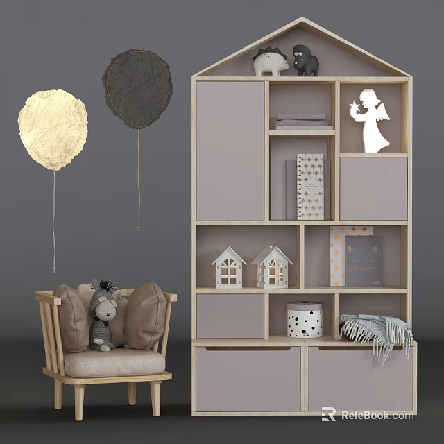 Stylish Entryway and Side Cabinet Decor with Angel Silhouette Small House Models Books and Blanket 3d model 