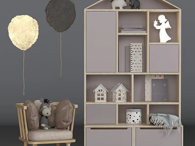 Stylish Entryway and Side Cabinet Decor with Angel Silhouette Small House Models Books and Blanket 3d model