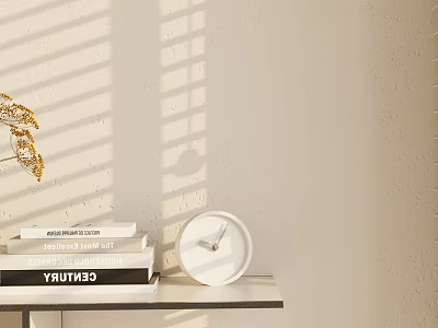 Minimalist Decorative Ornaments Set with White Clock Stacked Books and Golden Branch 3d model