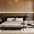 Modern Bedroom Interior Design With Beige Bed Textured Wall Nightstand Rug And Soft Lighting