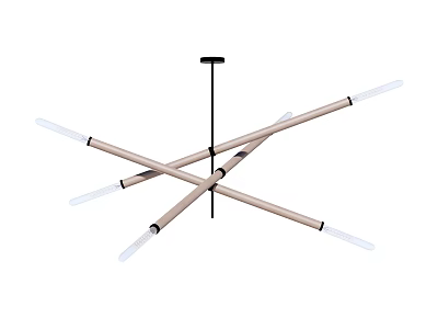 Modern Chandelier with Crossed Beige Metal Poles and White Lamp Heads 3d model