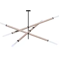 Modern Chandelier with Crossed Beige Metal Poles and White Lamp Heads