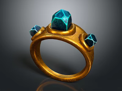 Elegant Gold Ring With Three Blue Faceted Gemstones And Vintage Design 3d model