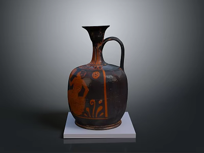 Intricate Carved Ancient Terracotta Jug With Figure Floral Motifs On White Base 3d model