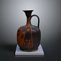Intricate Carved Ancient Terracotta Jug With Figure Floral Motifs On White Base
