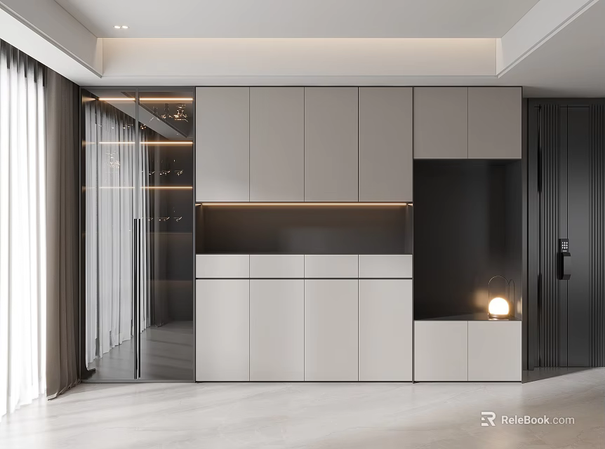 Modern Shoe Cabinet Design With White And Gray Finish In Hallway Interior With Storage Shelves 3d model 