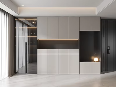 Modern Shoe Cabinet Design With White And Gray Finish In Hallway Interior With Storage Shelves 3d model